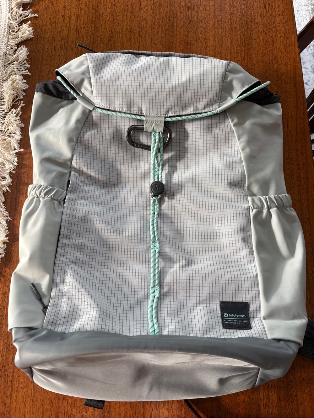 lululemon athletica Light Gray Backpack Jacket Pack with Mint Accents